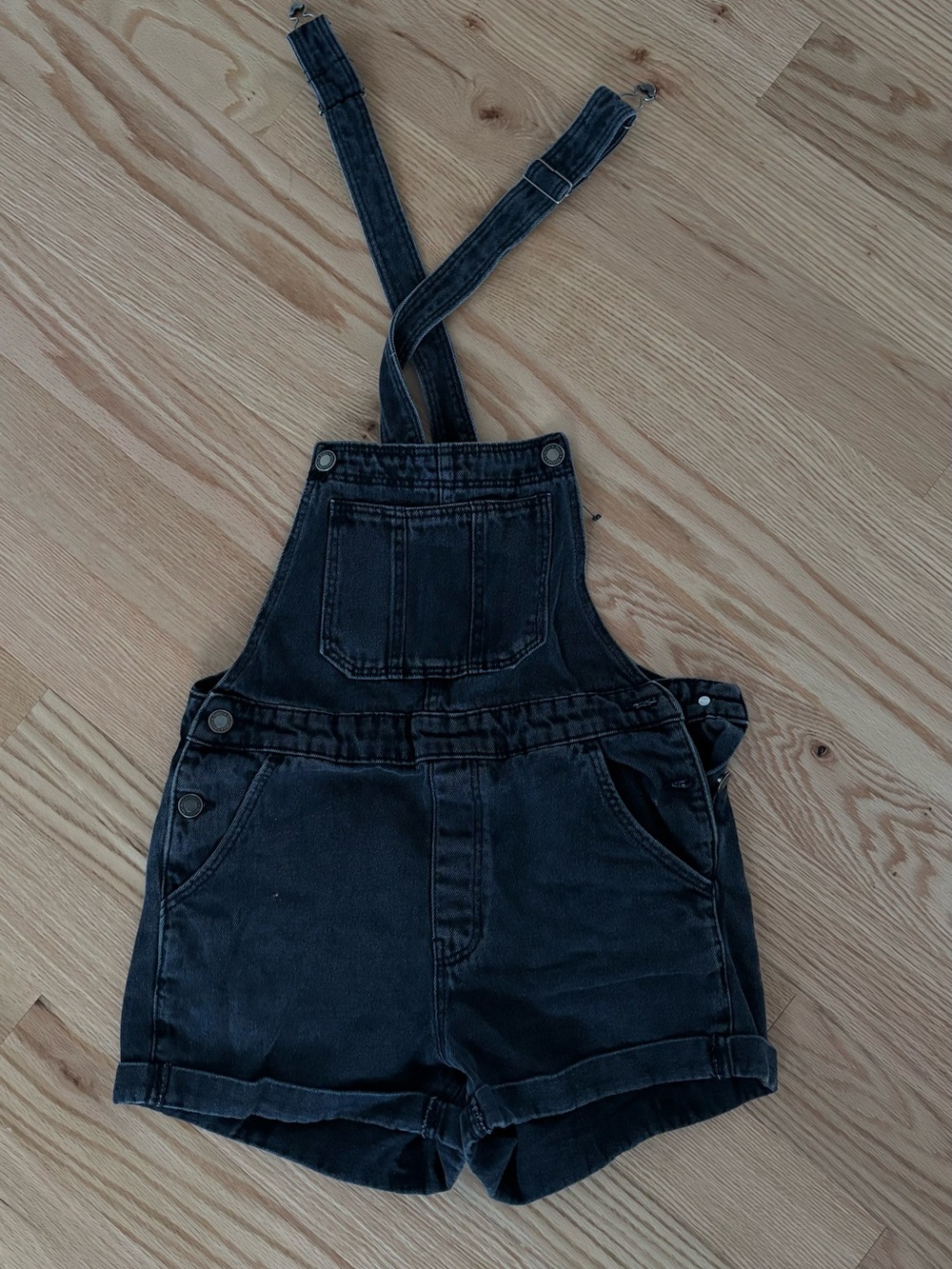 Black Denim Short Overalls Womens